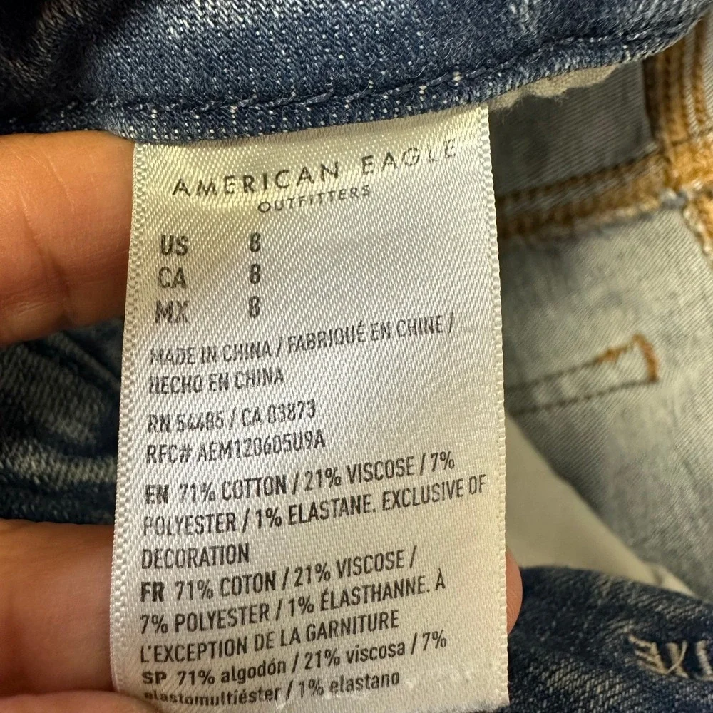 American Eagle Denim Shorts Womens Size 8 Blue Distressed Viscose High Rise